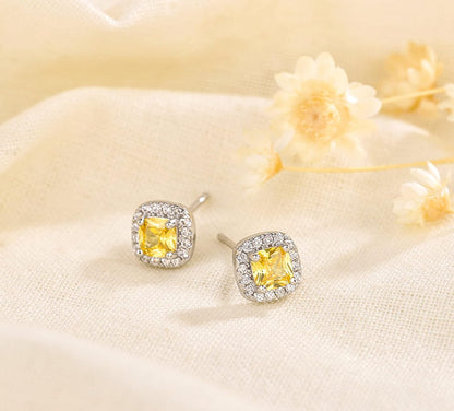 VONSSY Hypoallergenic Gemstone Stud Earrings, Brilliant Cubic Zirconia Crystal Earrings, 925 Silver Posts Nickel Free, Created Diamond Square Earrings Jewelry Gift for Women Wife Mother Daughter