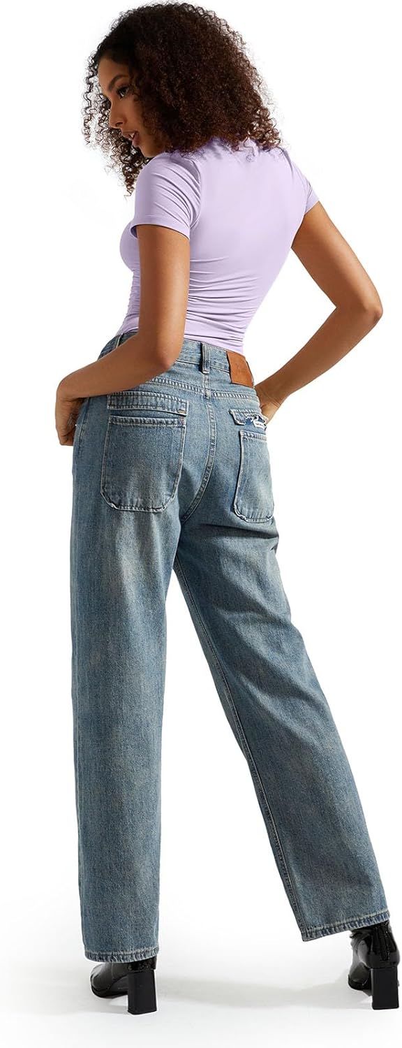 SUUKSESS Women Double Lined Fitted Basic Tee Crew Neck Short Sleeve Y2K Crop Top