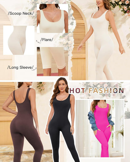 Women Workout Yoga Jumpsuit Sleeveless Bodycon Scoop Neck Exercise Romper Seamless Full Length Jumpsuits