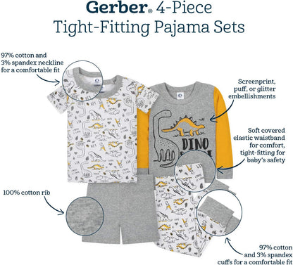 Gerber Baby Girls' Toddler Snug Fit 4-Piece Pajama Set