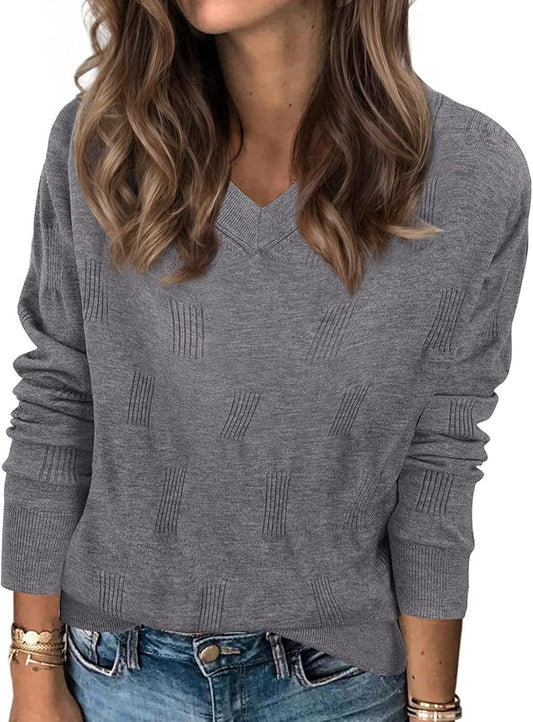 siliteelon Womens Sweater Long Sleeve Shirt V Neck Knit Sweater Work Casual Blouses Tops Lightweight Sweater Shirts