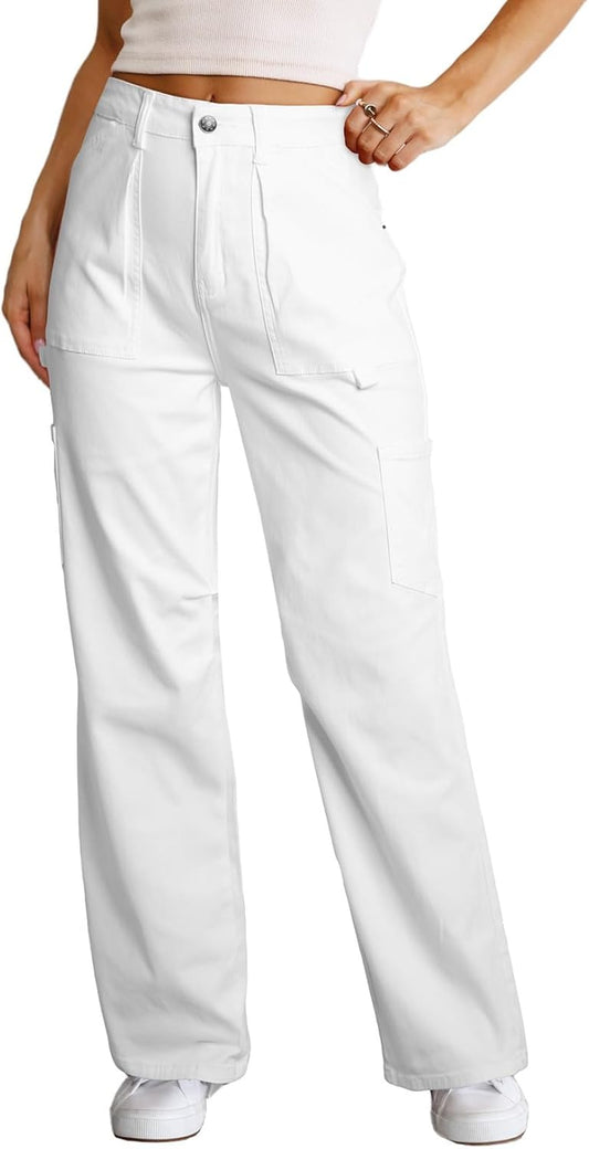 Dokotoo Cargo Long Pants Women 2024 Wide Leg High Waisted with Pockets Casual Pants