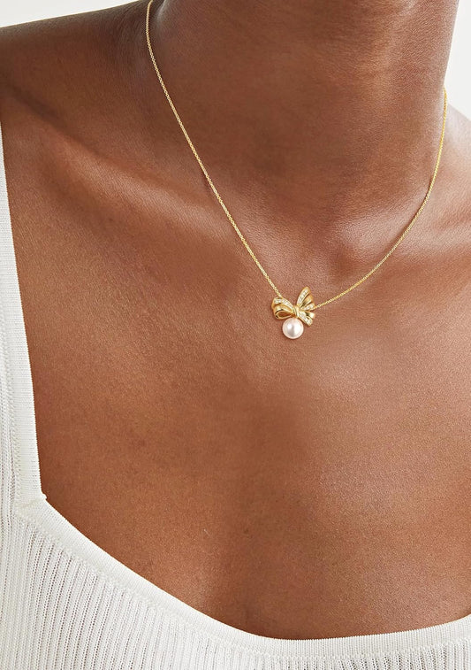 Single Pearl Gold Necklaces for Women Trendy: 14k Gold Plated Thin Chain Sparkly CZ/Dainty Pearl Pendant Stacked Adjustable Necklace Simple Cute Non Tarnish Waterproof Wedding Gold Jewelry
