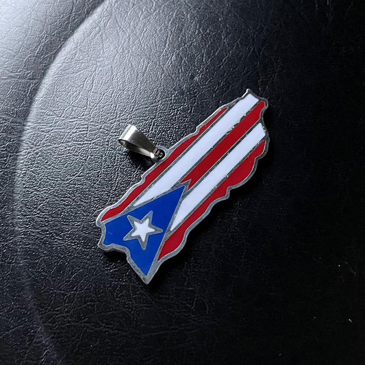 Womens Fashion Stainless Steel Puerto Rico Map Pendant Necklace