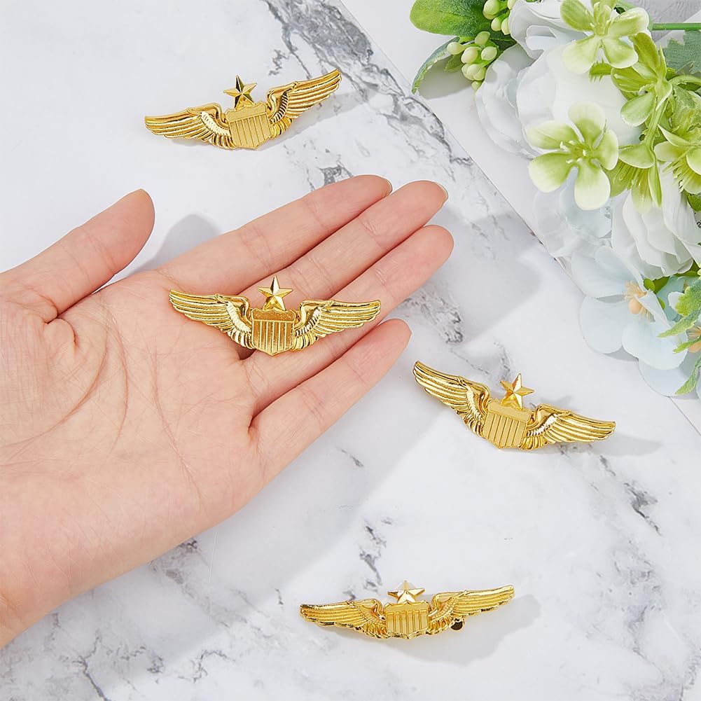 SUPERFINDINGS 4Pcs Wings Pin Alloy Gold Wing Pilot Badge 2.32'' Costume Lapel Pins Brooch Air Force Wing Pins Metal Aviator Wings Pin for Hat Shirt Uniform Pilot Costume