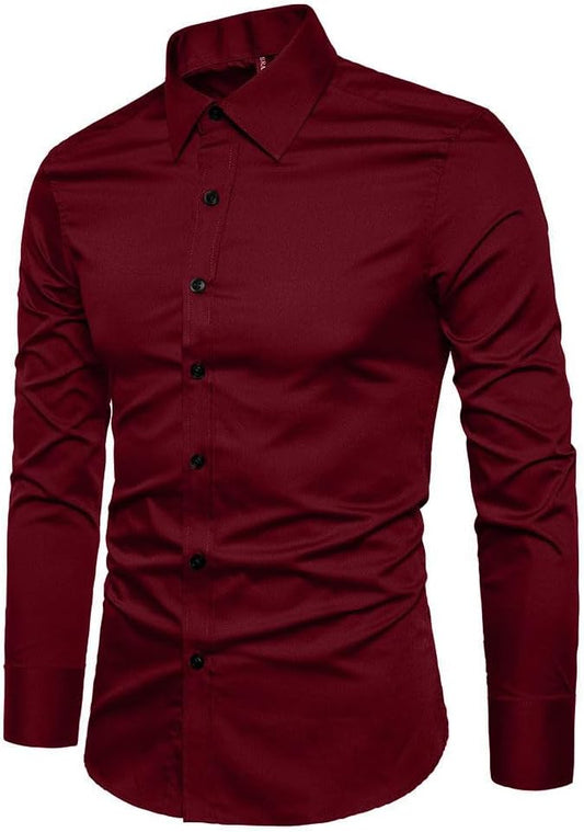 LOCALMODE Men's Slim Fit Cotton Business Shirt Solid Long Sleeve Button Down Dress Shirts