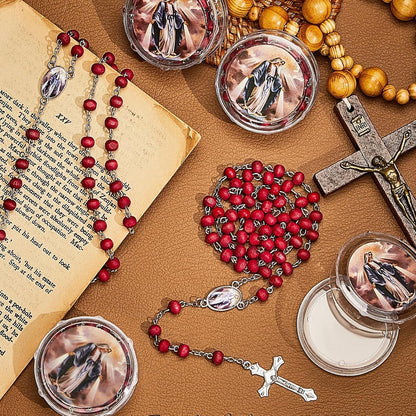 Bucherry 24 Pcs Our Lady of Grace Scented Red Rosary Necklace Party Favor Catholic Gift with Box Rosary Bead Necklace for Funeral Baptism First Communion