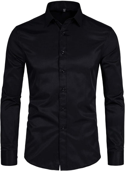 SIR7 Men's Slim Fit Stretch Dress Shirt Solid Color Microelastic Long Sleeve Casual Soft Business Button Up Shirts
