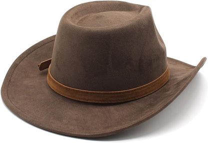Unisex Western Suede Cowboy Cowgirl Hat Classic Wide Brim Fedora Hat for Men &Women