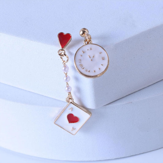 Queen of Heart Earrings Red Heart Poker Clock Drop Earrings Funny Colorful Resin Playing Card Earrings for Women