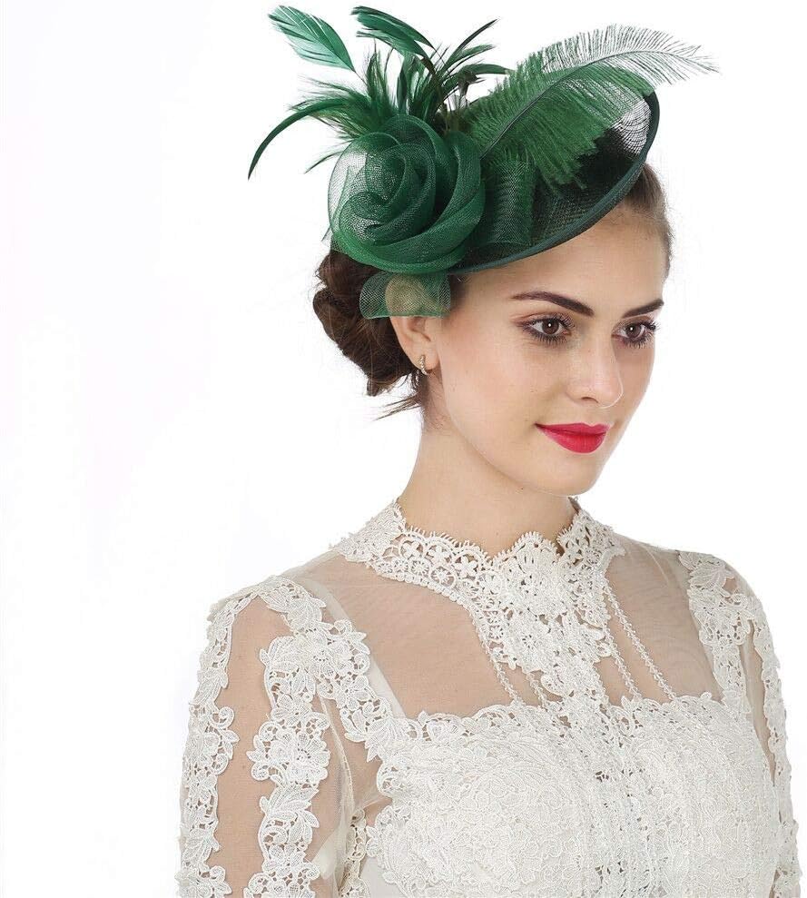 SAFERIN Women's Fascinators Feathers Tea Party Hat Veil Headband with Hair Clip for Cocktail Church