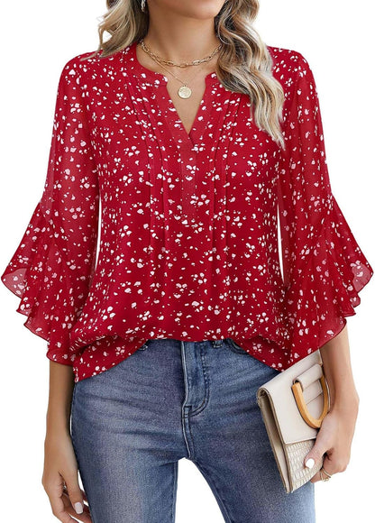 Timeson Women's 3/4 Sleeve Tops Dressy Casual Business Work Blouses Chiffon Shirts