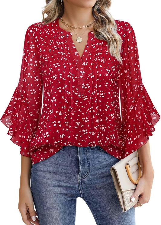 Timeson Women's 3/4 Sleeve Tops Dressy Casual Business Work Blouses Chiffon Shirts