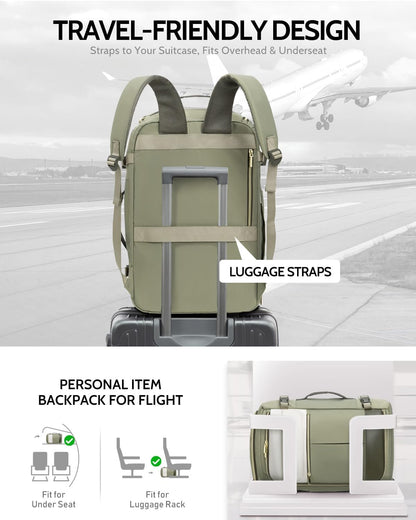 Travel Backpack for Women, 40L Carry On Backpacks Flight Approved, 18x14x8 Inches Personal Item Travel Bag, Large Backpack for Travel fits 17.3” Laptop, Waterproof Weekender Bag