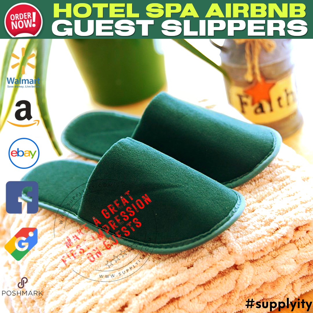 Chochili Green 10 Pairs Fabric Packed Terry Cotton Disposable Hotel Slippers for Airbnb Spa Wedding Guests Adult Men Women Size 10-11, Green