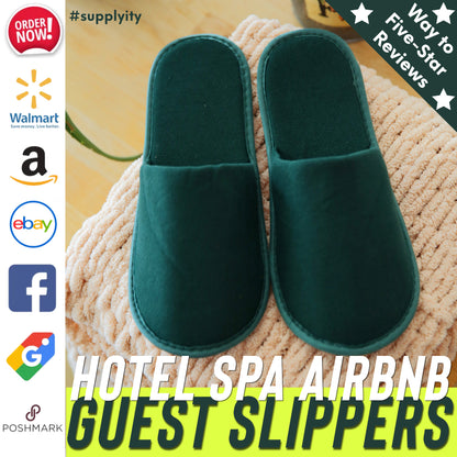Chochili Green 10 Pairs Fabric Packed Terry Cotton Disposable Hotel Slippers for Airbnb Spa Wedding Guests Adult Men Women Size 10-11, Green