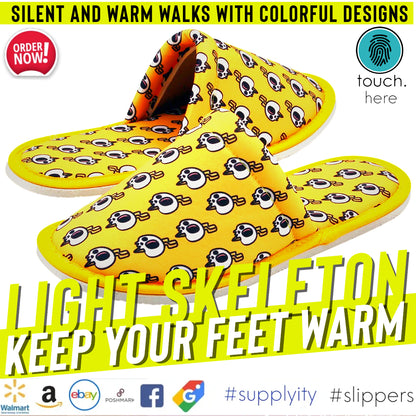 Chochili Men Lightning Skull Home Slippers Yellow White Lightweight Silent Walk Size 8 to 10