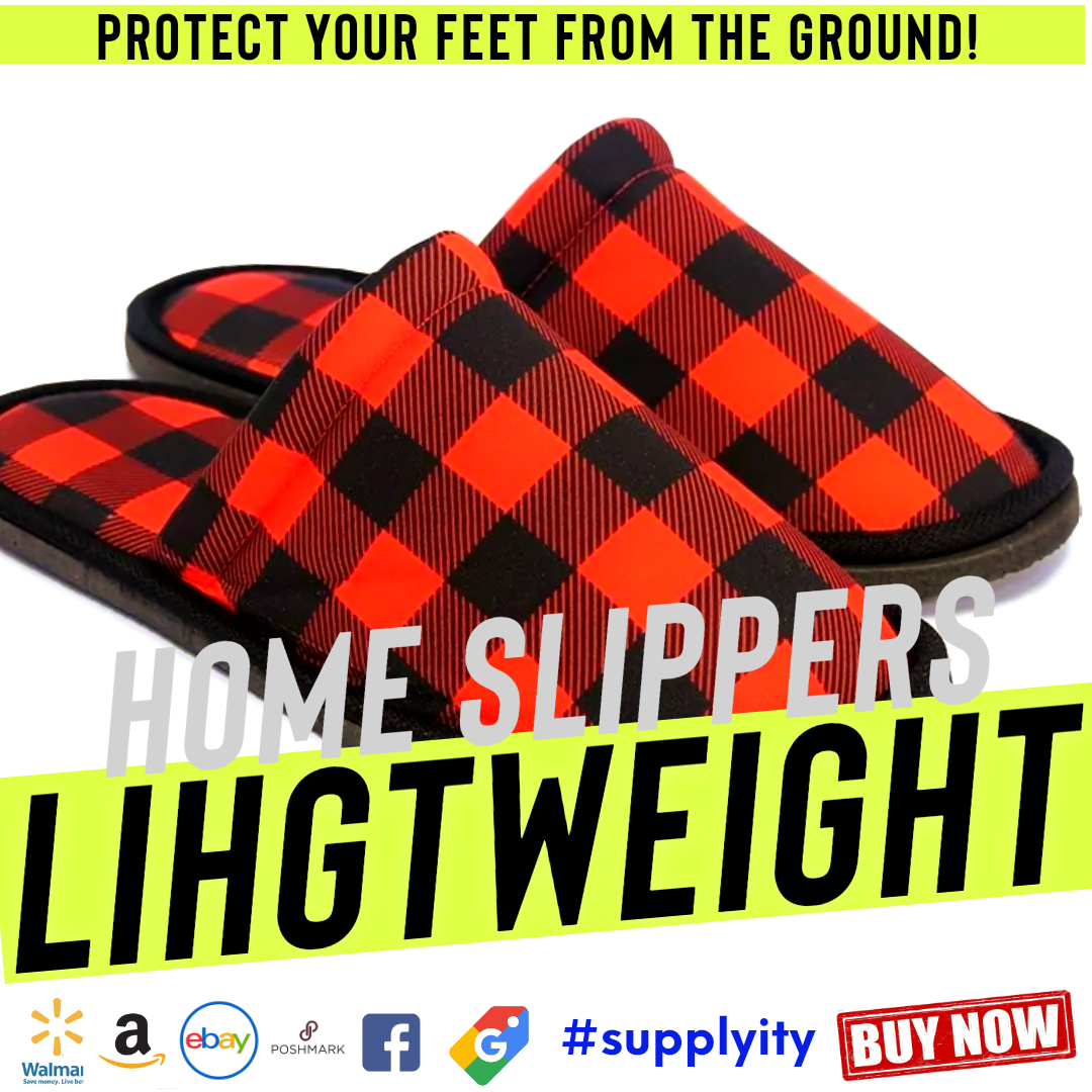 Chochili Men Lumberjack Home Slippers Black and Red Lightweight Silent Walk Size 8 to 10