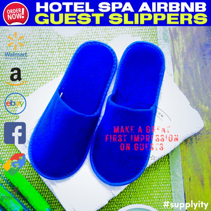 Chochili Blue 10 Pairs Fabric Packed Terry Cotton Disposable Hotel Slippers for Airbnb Spa Wedding Guests Adult Men Women Size 10-11