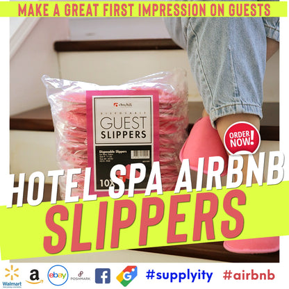 Chochili Pembe 10 Çift Kumaş Paketlenmiş Havlu Pamuklu Airbnb Spa Düğün Misafirleri için Tek Kullanımlık Otel Terlikleri Yetişkin Kadın Boyutu 7-8, Pembe