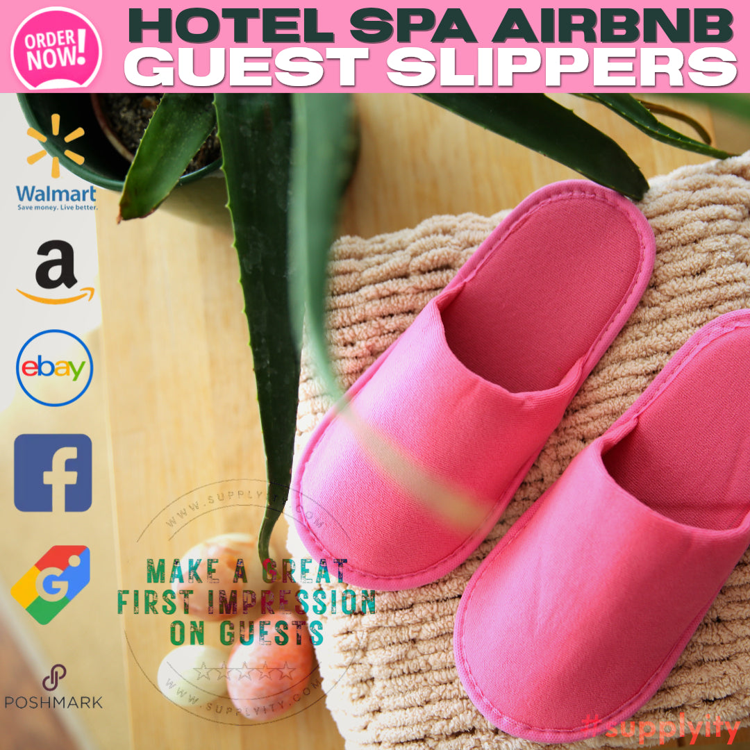 Chochili Pink 10 Pairs Fabric Packed Terry Cotton Disposable Hotel Slippers for Airbnb Spa Wedding Guests Adult Women Size 7-8,Pink