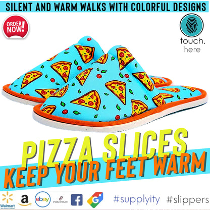 Chochili Men Pizza Slices Home Slippers Orange and Turquoise Lightweight Silent Walk Size 8 to 10
