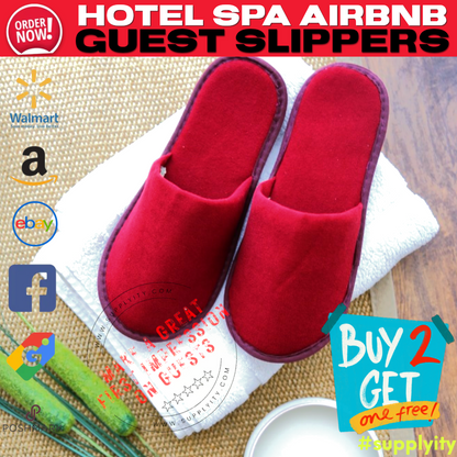 Chochili Red 10 Pairs Fabric Packed Terry Cotton Disposable Hotel Slippers for Airbnb Spa Wedding Guests Adult Men Women Size 10-11, Red