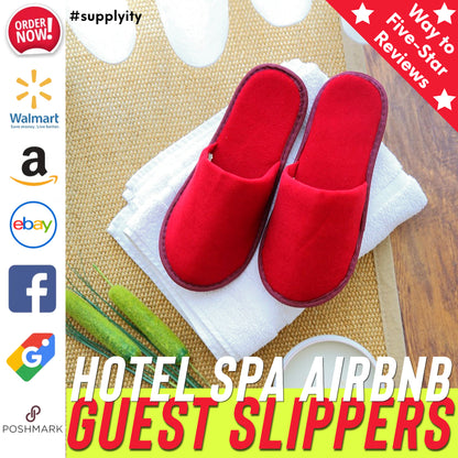 Chochili Red 10 Pairs Fabric Packed Terry Cotton Disposable Hotel Slippers for Airbnb Spa Wedding Guests Adult Men Women Size 10-11, Red