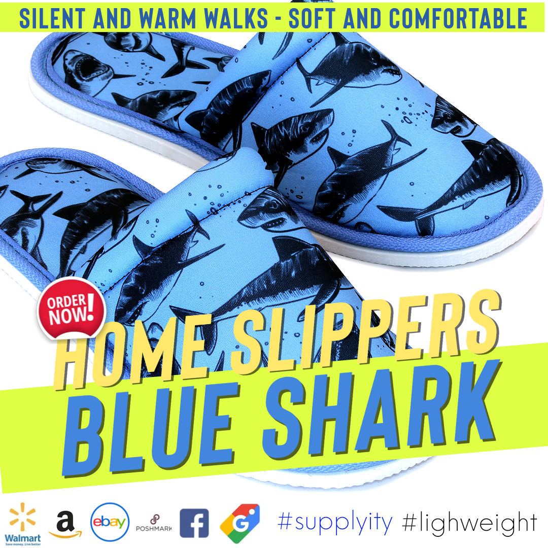 Chochili Erkek Köpekbalığı Ev Terliği Mavi Beyaz Hafif Sessiz Yürüyüş Boyu 8 - 10