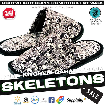 Chochili Men Skeleton Home Slippers Black White Lightweight Silent Walk Size 8 to 10