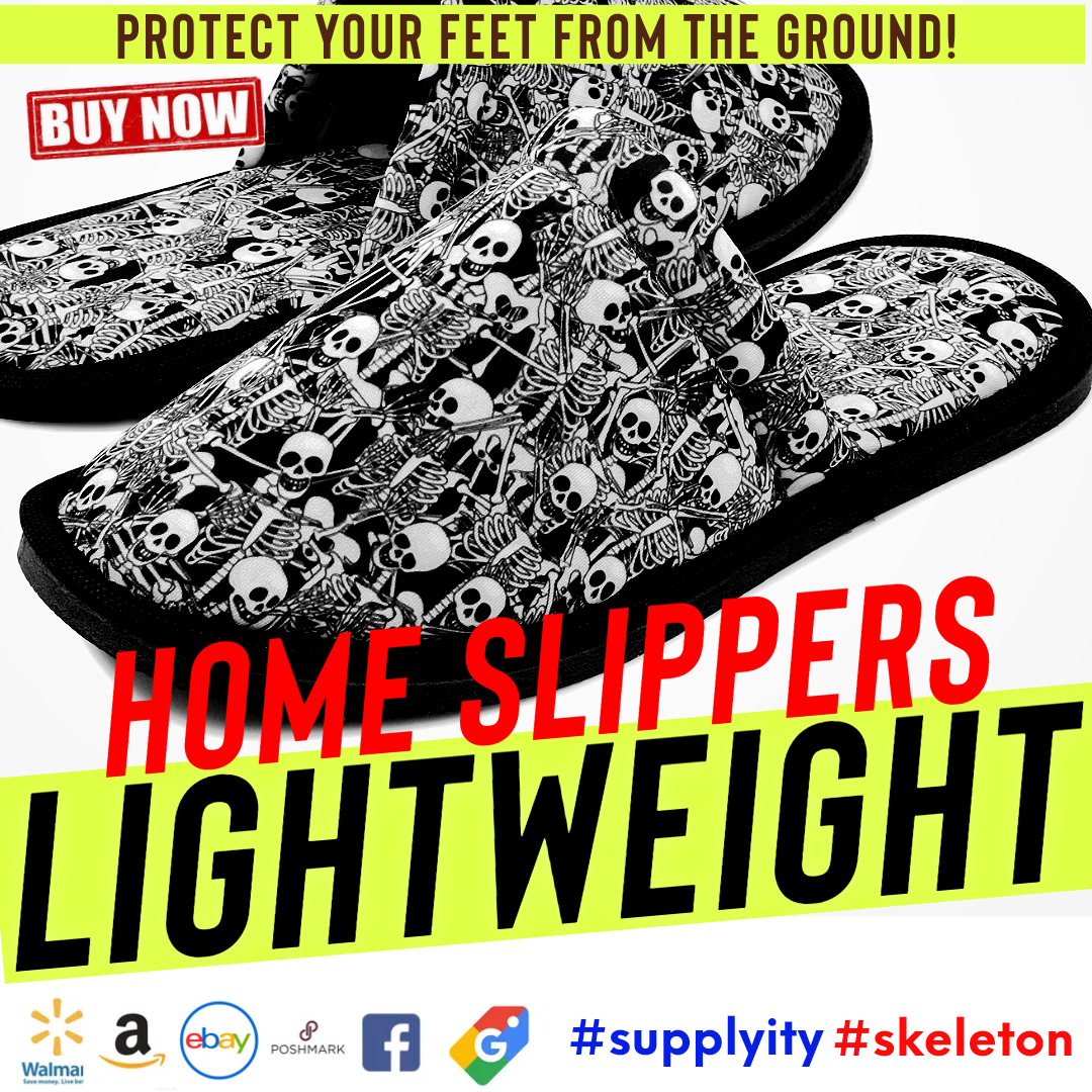 Chochili Men Skeleton Home Slippers Black White Lightweight Silent Walk Size 8 to 10