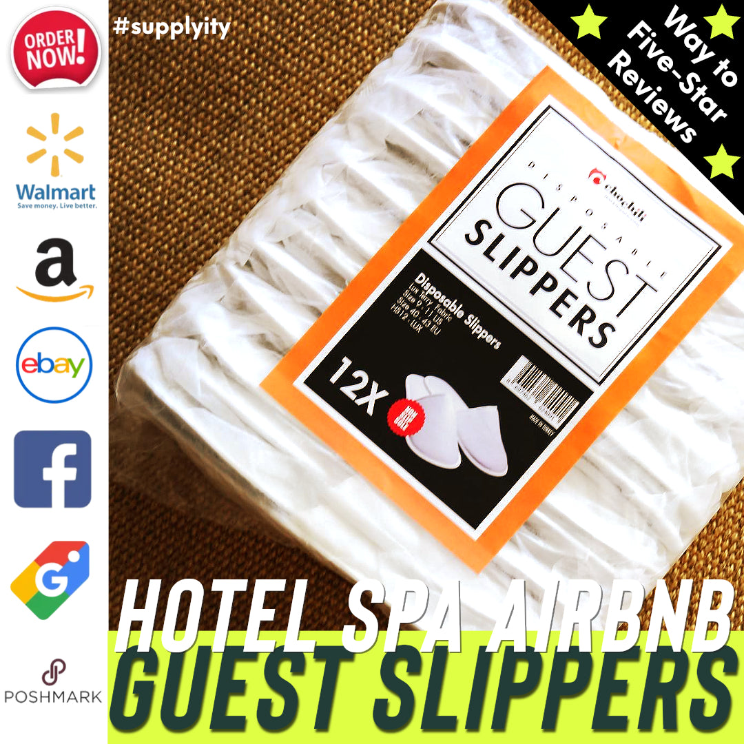 Chochili Fabric Packed Non-Woven Disposable Hotel Slippers for Travel Airbnb Spa Wedding Guests Adult Men Women Size 10-11, White