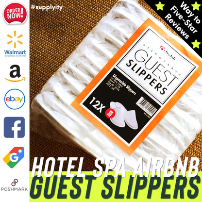 Chochili Fabric Packed Non-Woven Disposable Hotel Slippers for Travel Airbnb Spa Wedding Guests Adult Men Women Size 10-11, White