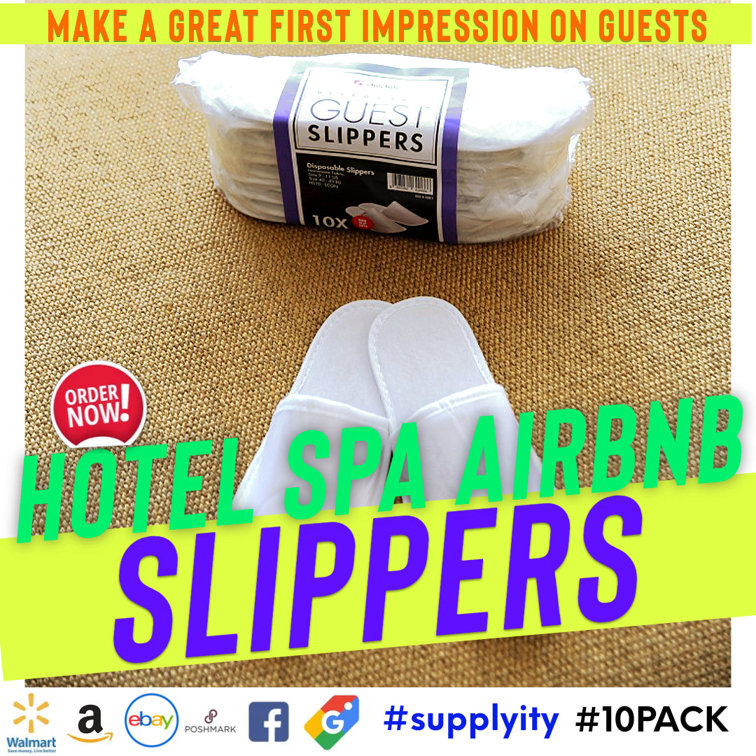 Chochili Fabric Packed Non-Woven Disposable Hotel Slippers for Travel Airbnb Spa Wedding Guests Adult Men Women Size 10-11, White