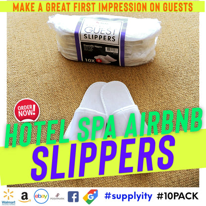 Chochili Fabric Packed Non-Woven Disposable Hotel Slippers for Travel Airbnb Spa Wedding Guests Adult Men Women Size 10-11, White