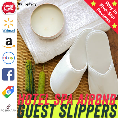 Chochili 10 Pairs Fabric Packed Non-Woven Disposable Hotel Slippers for Airbnb Spa Wedding Guests Adult Men Women Size 10-11, White