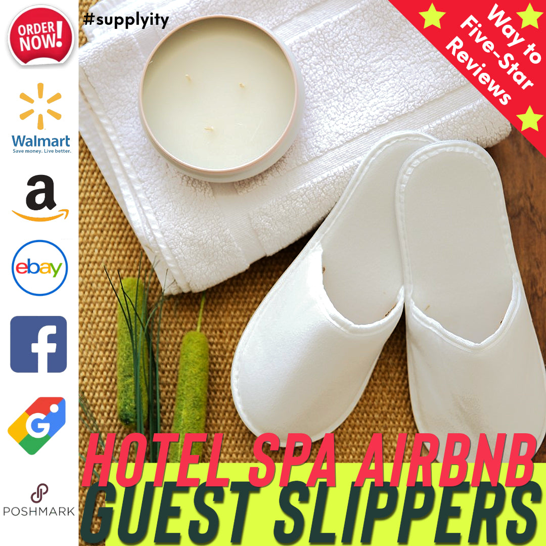 Chochili Fabric Packed Non-Woven Disposable Hotel Slippers for Travel Airbnb Spa Wedding Guests Adult Men Women Size 10-11, White
