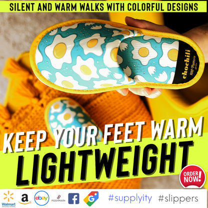 Chochili Men Egg Home Slippers Green Yellow Lightweight Silent Walk Size 8 to 10