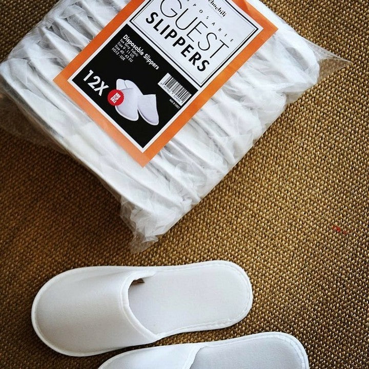 Chochili 40 Pairs Fabric Packed Terry Cotton Disposable Hotel Slippers for Airbnb Spa Wedding Guests Adult Men Women Size 10-11, White - supplyity