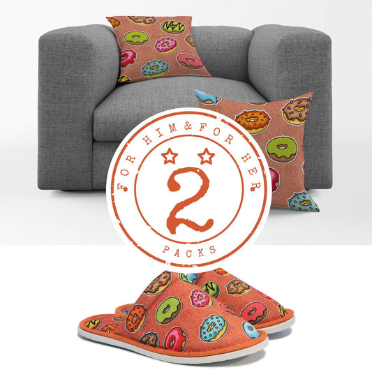 Gift Pack for Her Donut Slippers and Pillow Case Pack Home Decor Graphic Pillow Cases Cushion Cover - supplyity