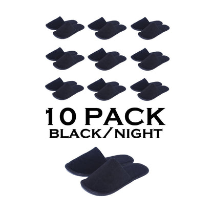 Chochili Black 10 Pairs Fabric Packed Terry Cotton Disposable Hotel Slippers for Airbnb Spa Wedding Guests Adult Men Women Size 10-11 - supplyity