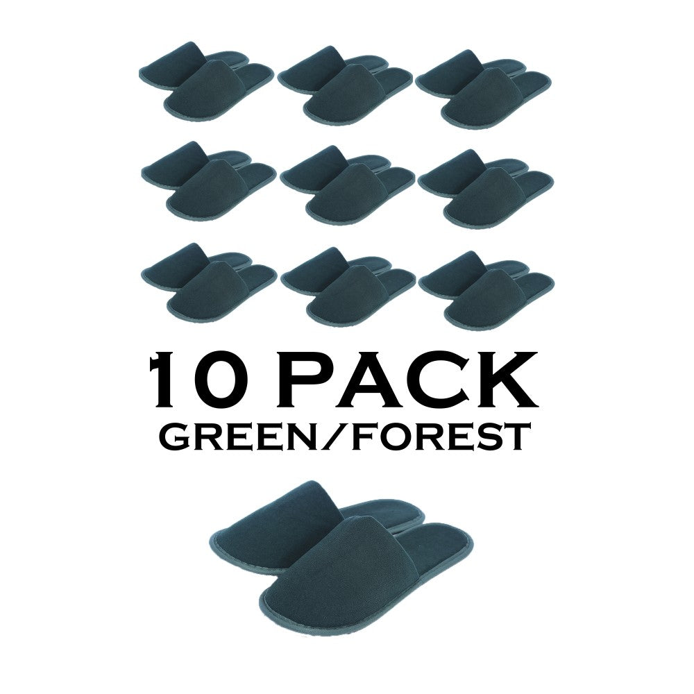 Chochili Green 10 Pairs Fabric Packed Terry Cotton Disposable Hotel Slippers for Airbnb Spa Wedding Guests Adult Men Women Size 10-11, Green - supplyity