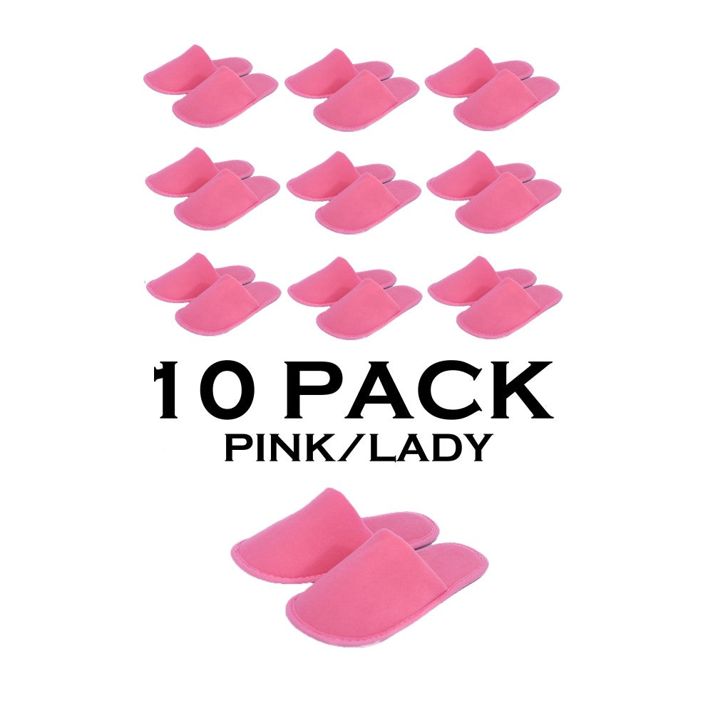 Chochili Pink 10 Pairs Fabric Packed Terry Cotton Disposable Hotel Slippers for Airbnb Spa Wedding Guests Adult Women Size 7-8,Pink - supplyity