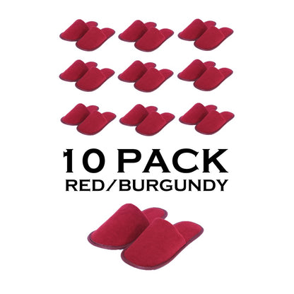 Chochili Red 10 Pairs Fabric Packed Terry Cotton Disposable Hotel Slippers for Airbnb Spa Wedding Guests Adult Men Women Size 10-11, Red - supplyity