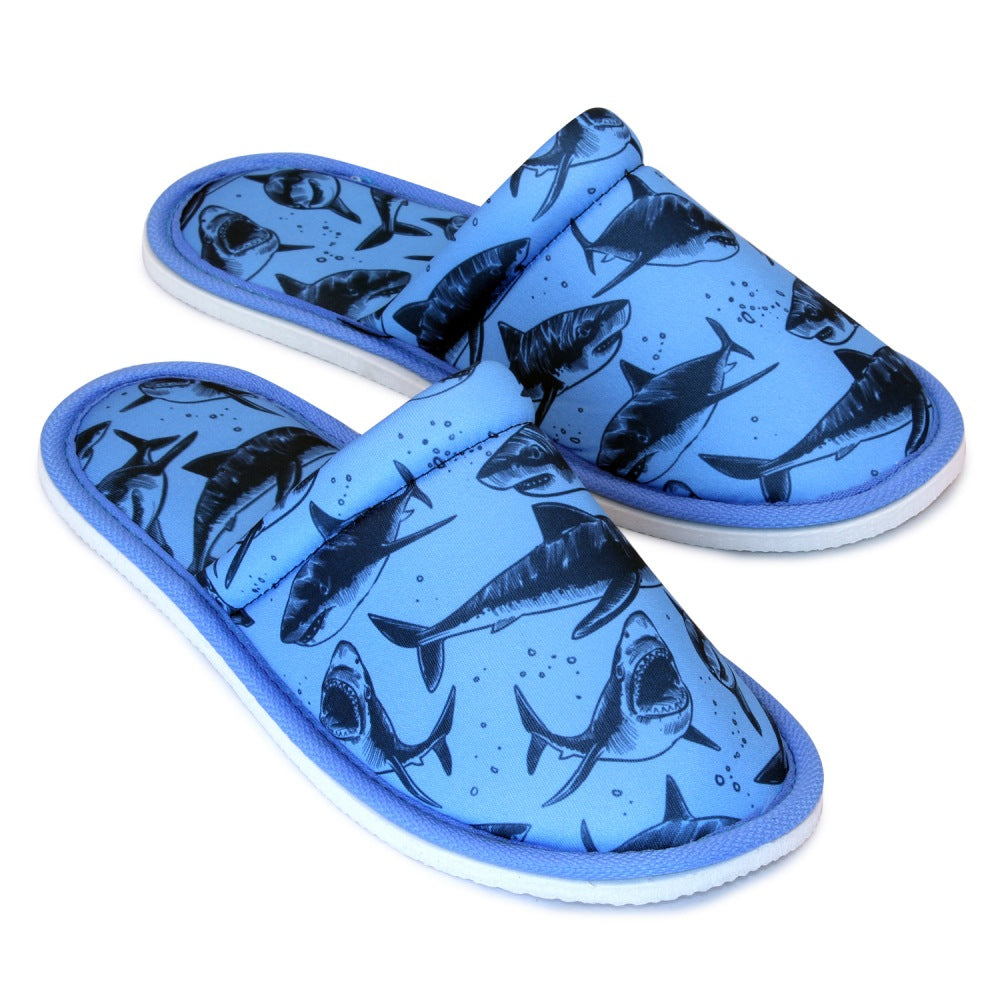 Chochili Men Shark Home Slippers Blue White Lightweight Silent Walk Size 8 to 10 - supplyity