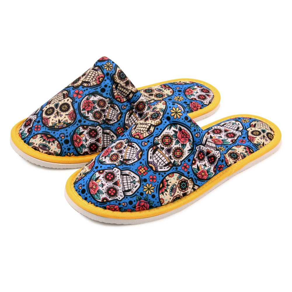 Chochili Men Mexican Skull Home Slippers Blue White Lightweight Silent Walk Size 8 to 10 - supplyity