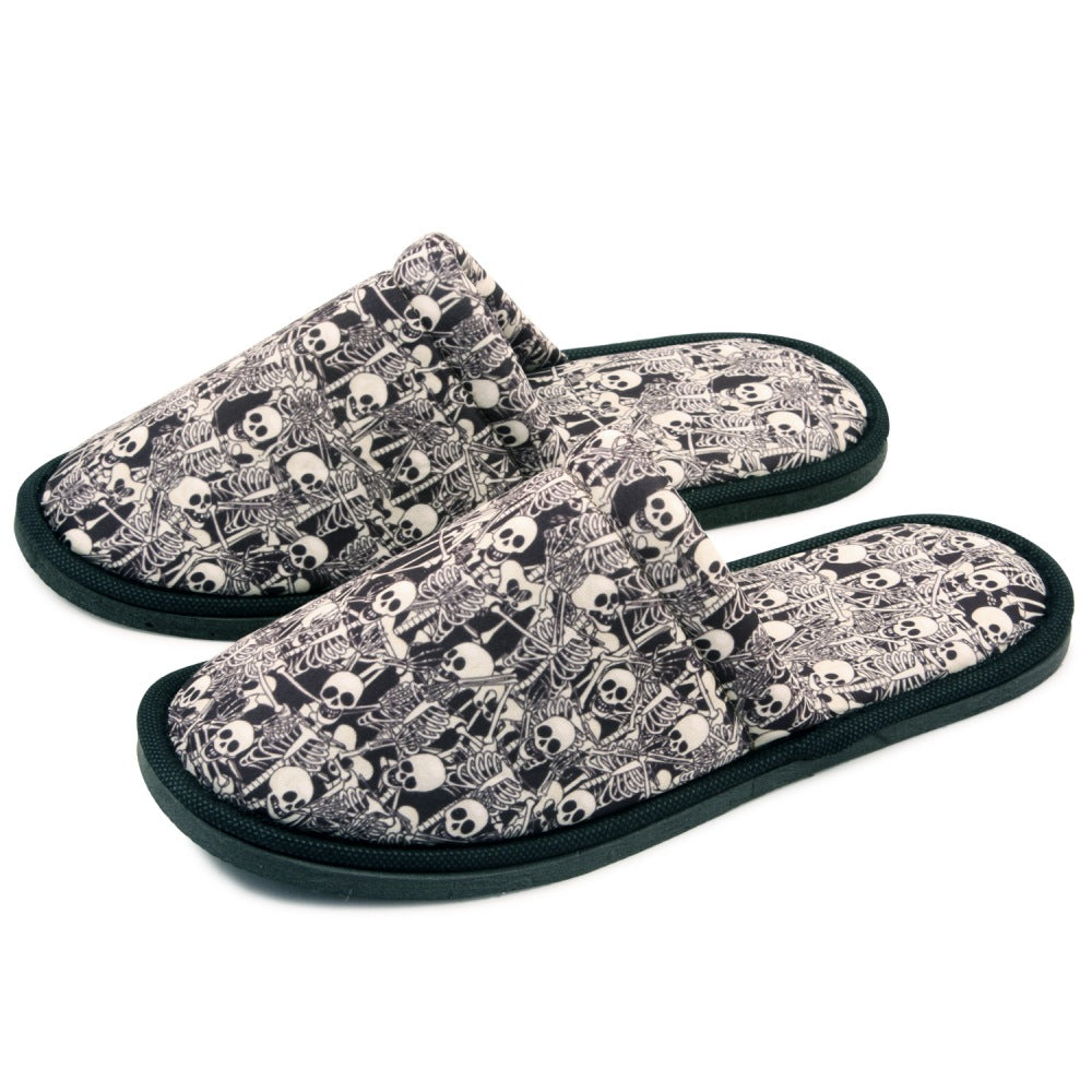 Chochili Men Skeleton Home Slippers Black White Lightweight Silent Walk Size 8 to 10 - supplyity