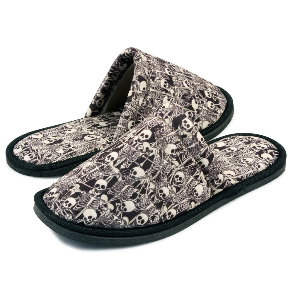 Chochili Men Skeleton Home Slippers Black White Lightweight Silent Walk Size 8 to 10 - supplyity