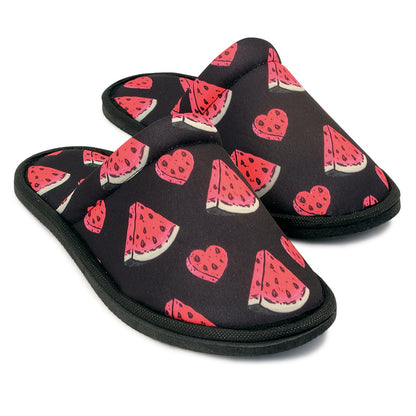 Chochili Women Watermelon Home Slippers Black Red Lightweight Silent Walk Size 7 to 8 - supplyity