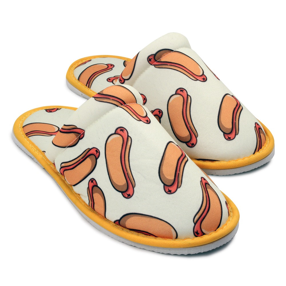 Chochili Women Hot Dog Home Slippers Beige Orange Lightweight Silent Walk Size 7 to 8 - supplyity